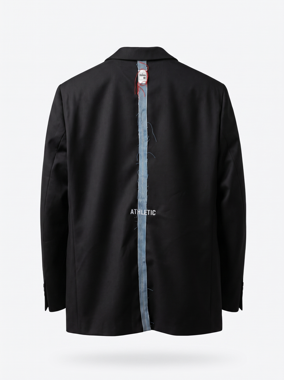 Denim Panel Track-Stripe Blazer — Black, back