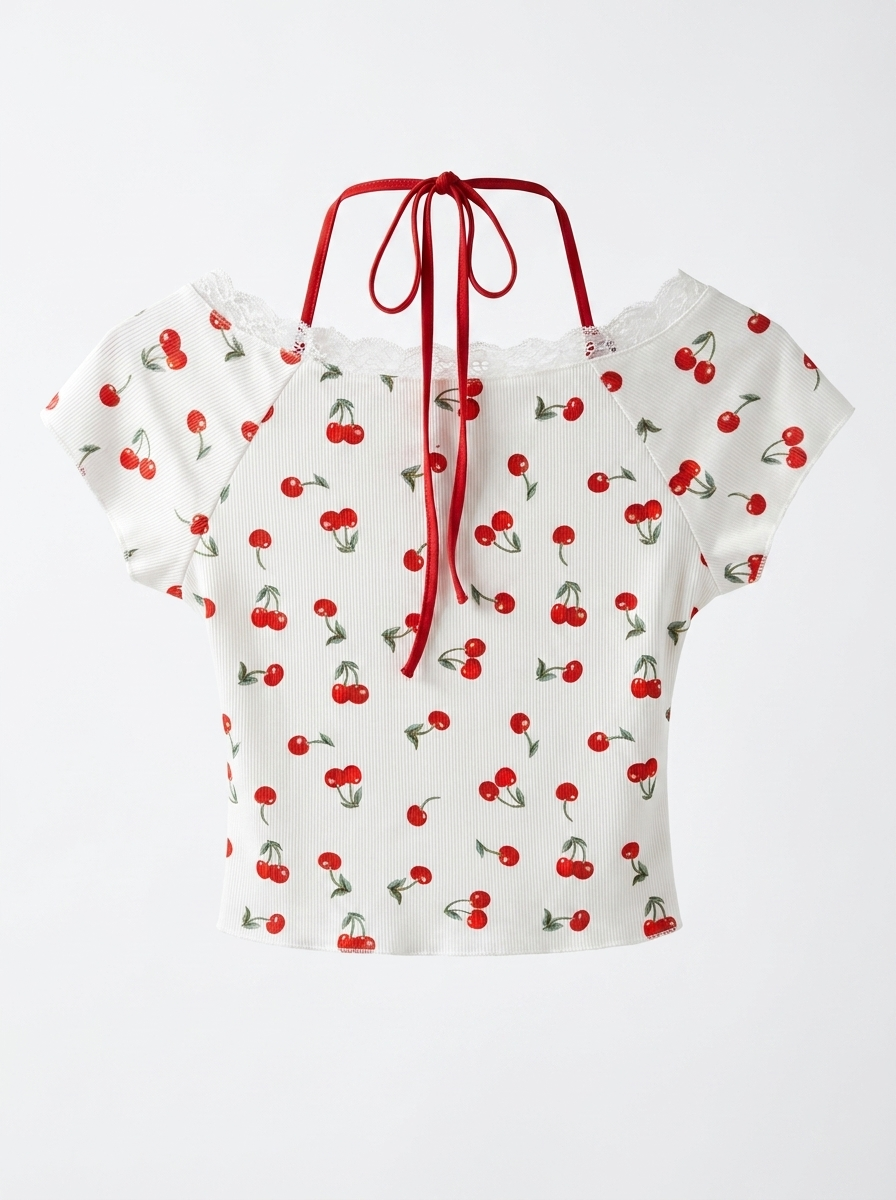 Cherry Print Lace Top — back view