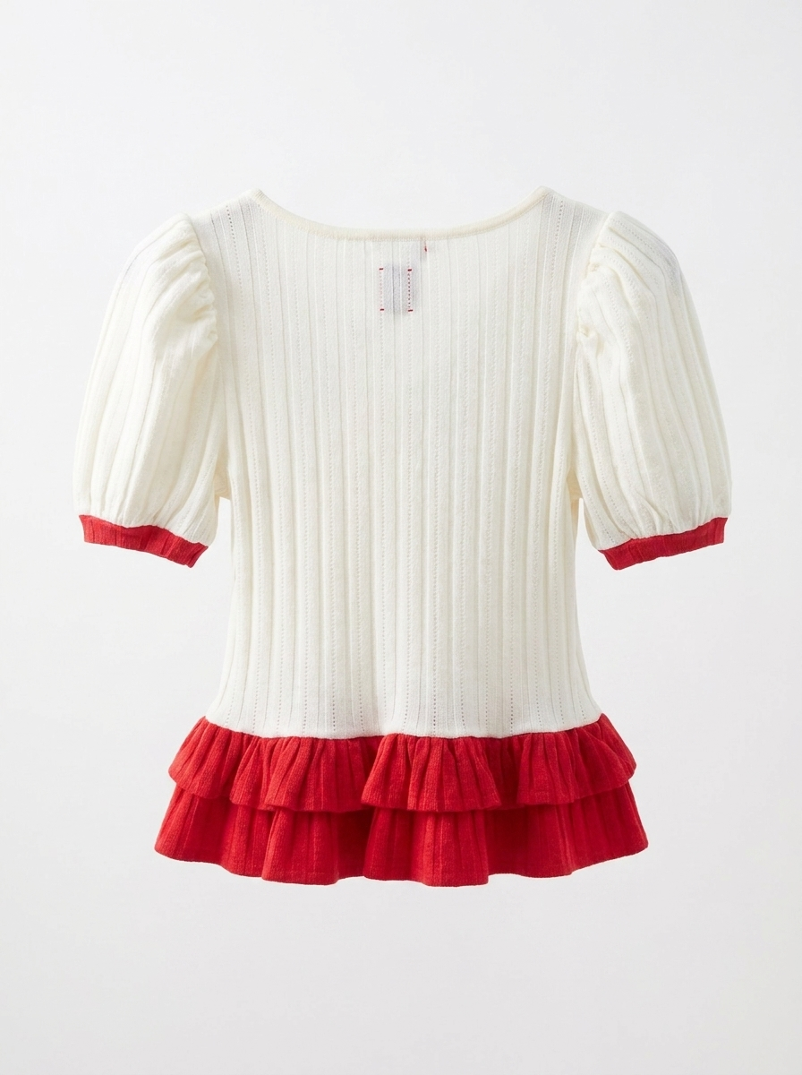 Contrast Ruffle Knit Peplum Top — back view