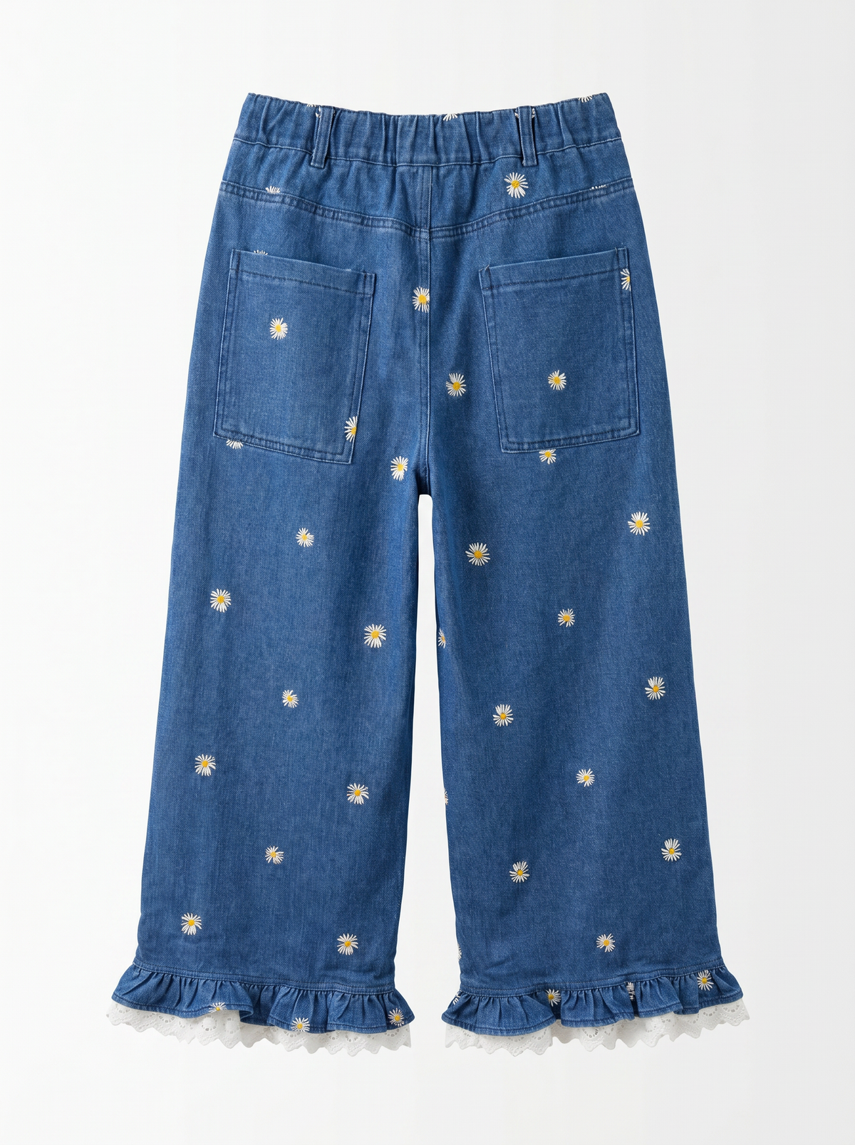 Daisy Embroidered Wide-Leg Jeans — back view