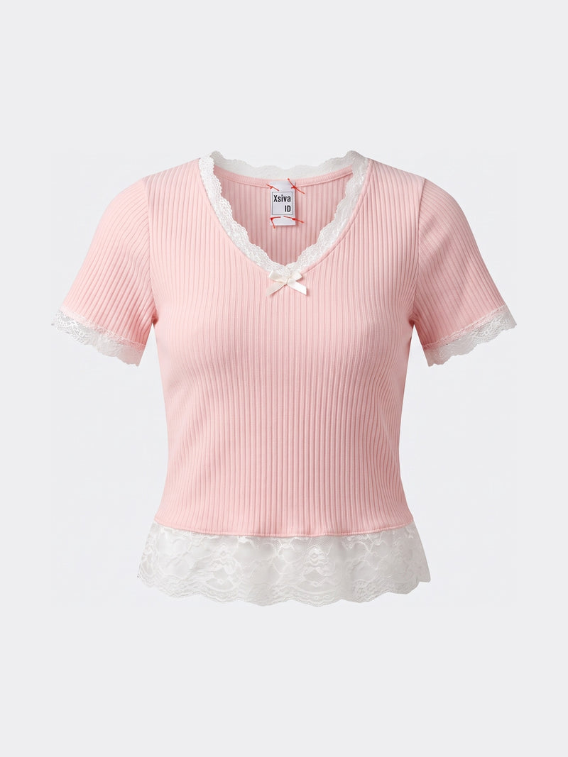 Lace-Trim Ribbed Baby Tee