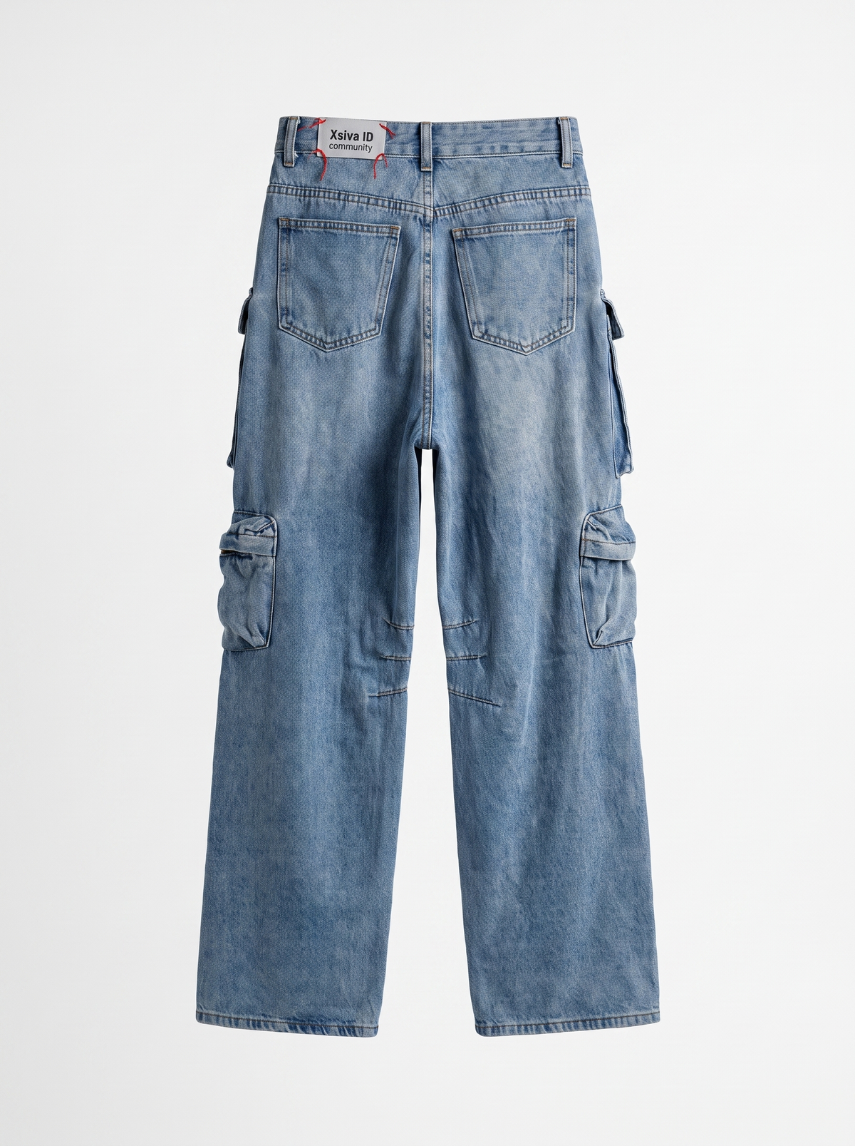 Multi-Pocket Cargo Wide-Leg Jeans — back view