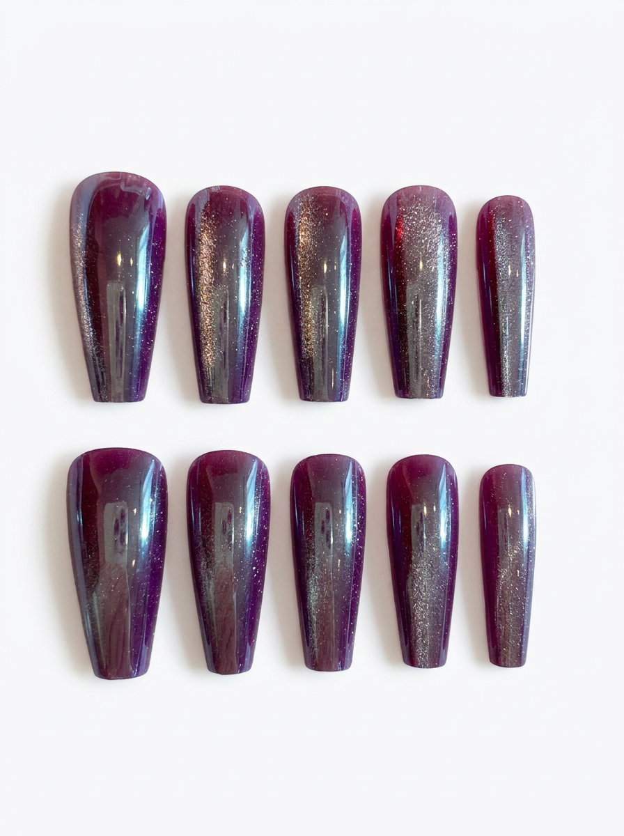 Plum Cat-Eye Coffin Press-Ons
