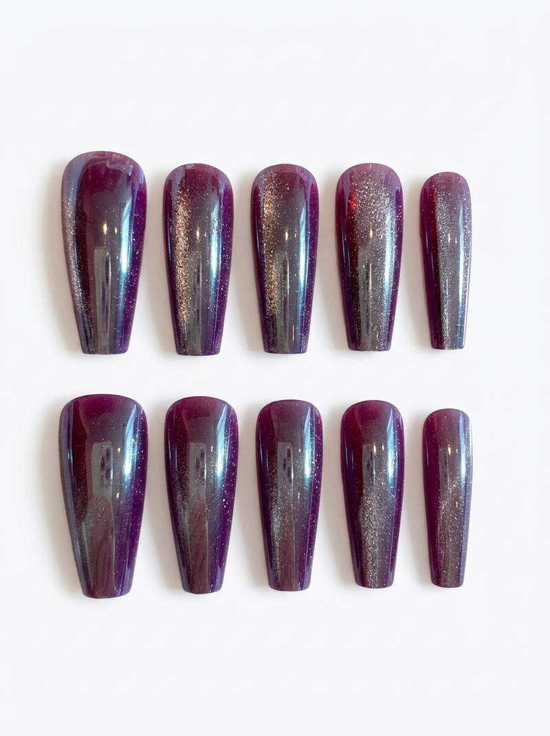 Plum Cat-Eye Coffin Press-Ons