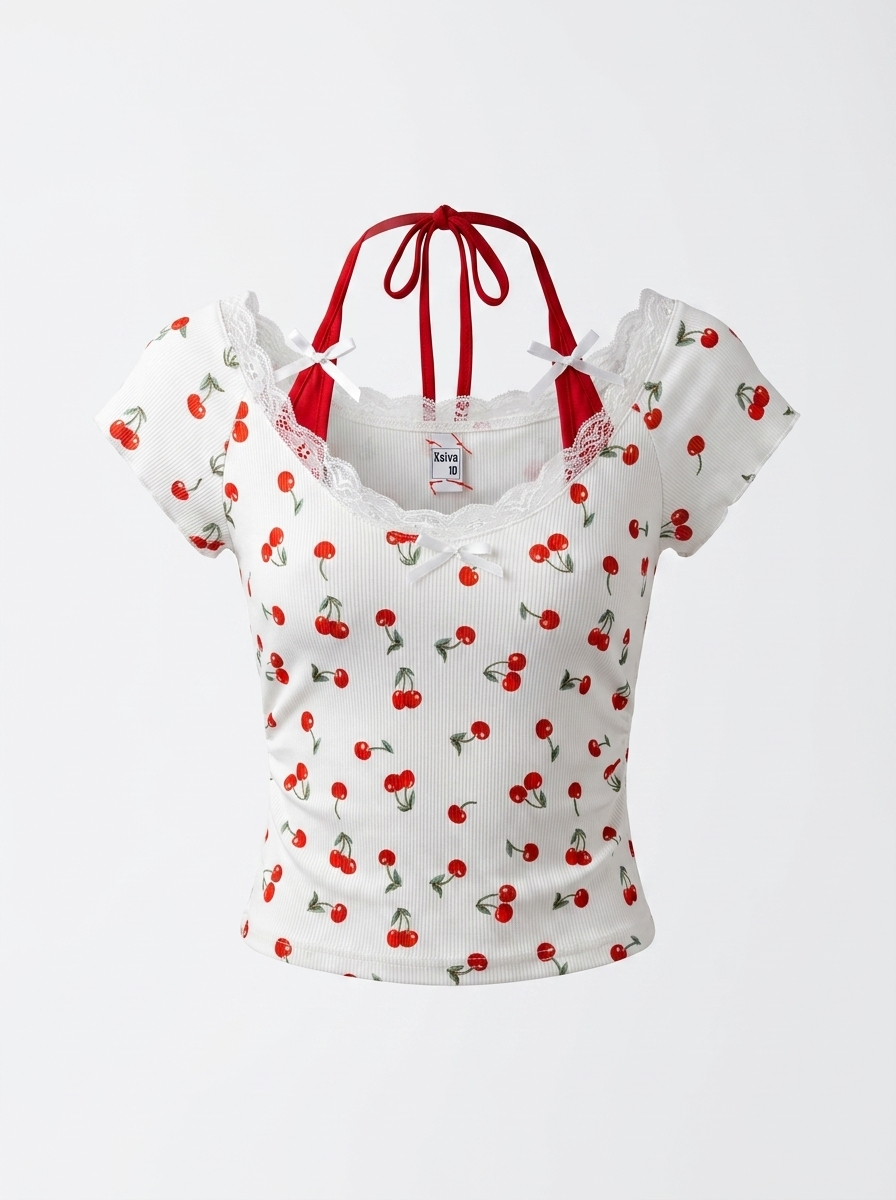 Cherry Print Lace Top