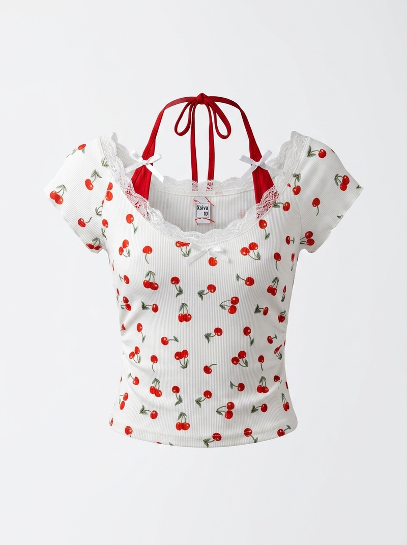 Cherry Print Lace Top