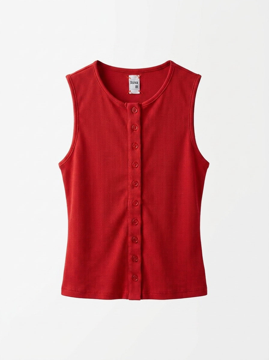 Ribbed Button-Front Tank Top