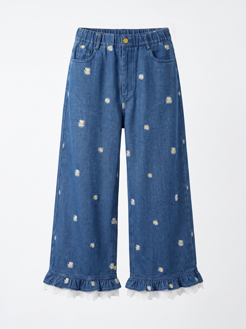 Daisy Embroidered Wide-Leg Jeans