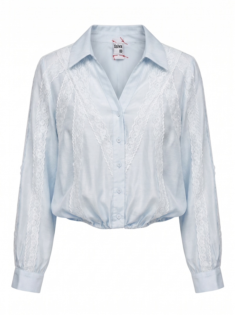 Lace Trim Cropped Shirt