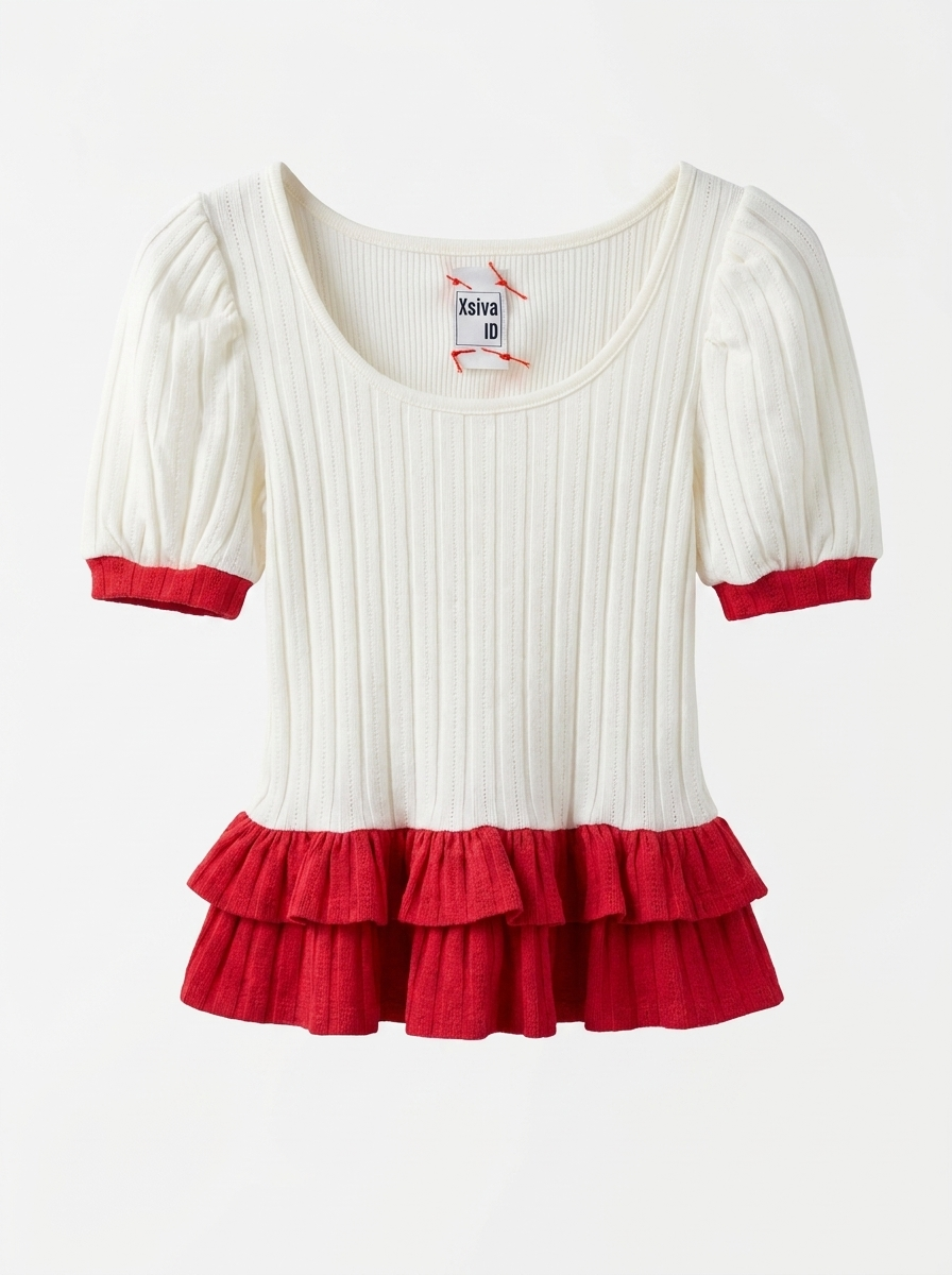 Contrast Ruffle Knit Peplum Top