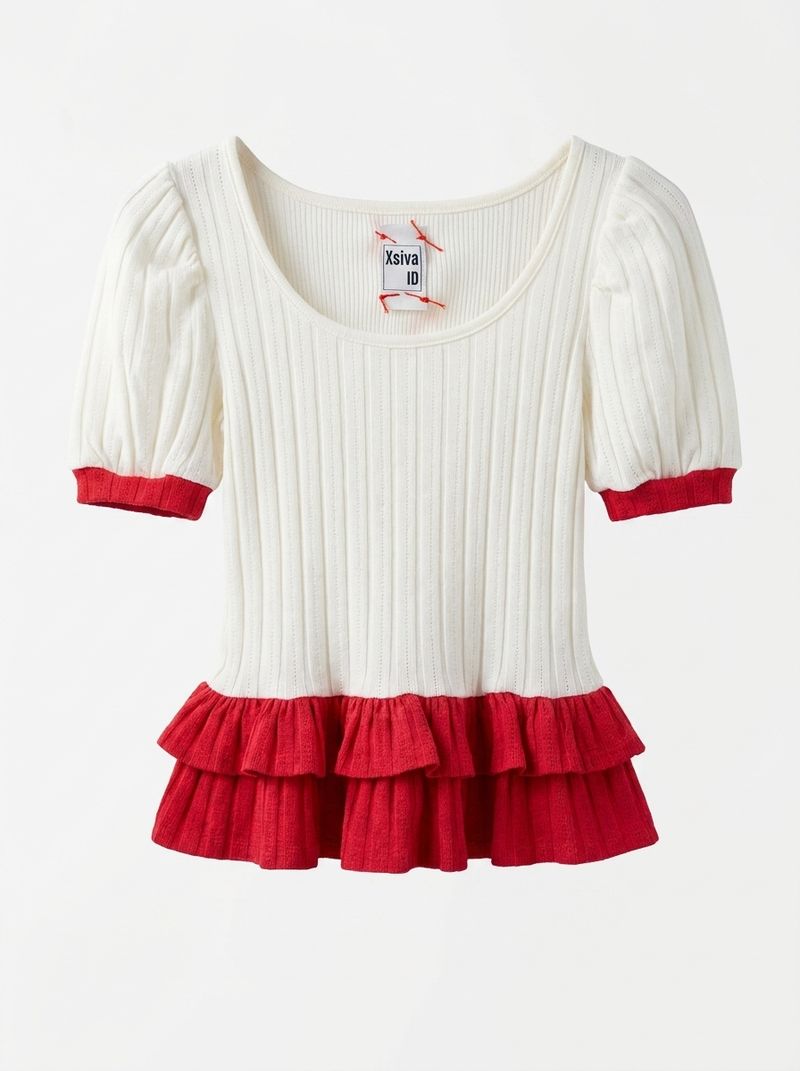 Contrast Ruffle Knit Peplum Top