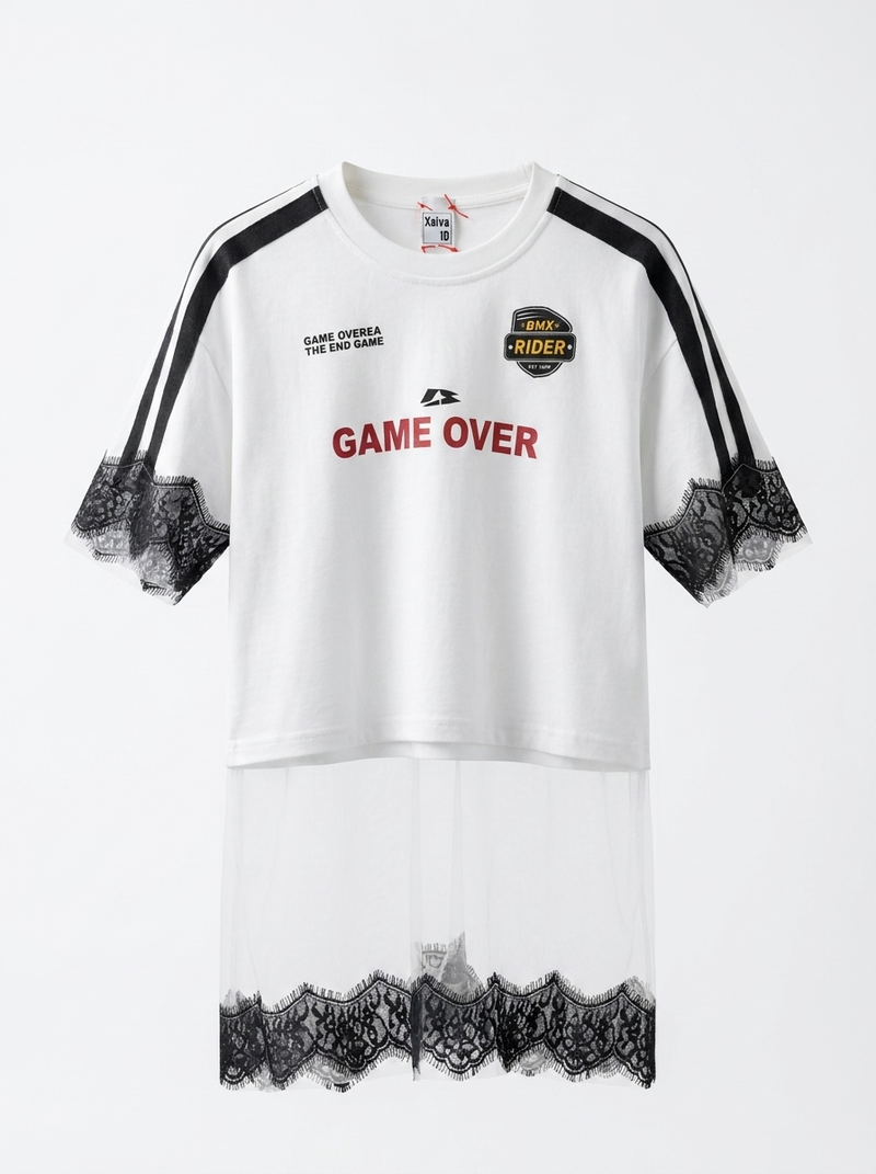 Game Over Lace Mesh Layered T-Shirt Dress