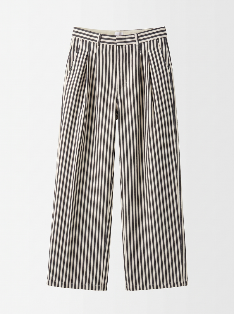 Striped Linen Wide-Leg Trousers
