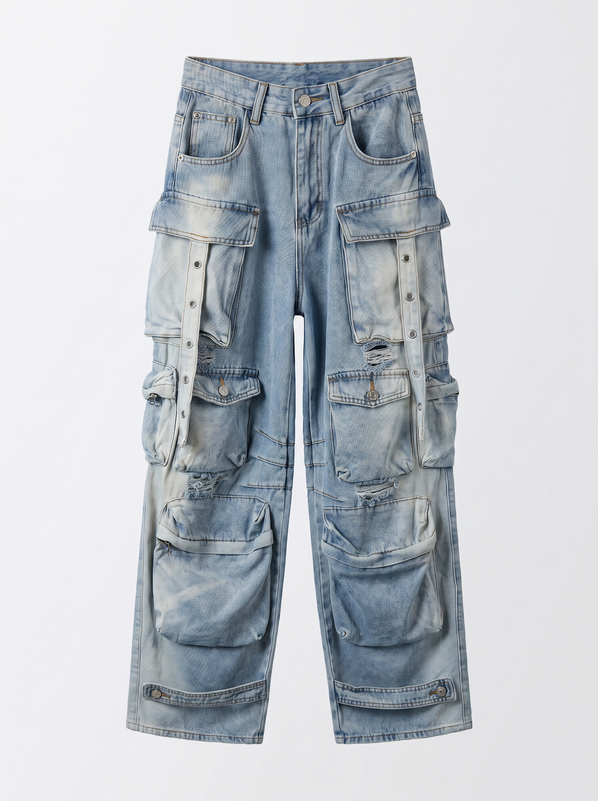 Multi-Pocket Cargo Wide-Leg Jeans