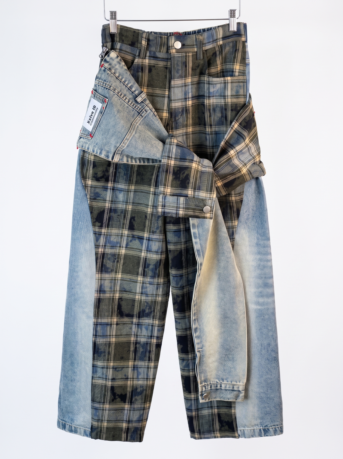Patchwork Denim & Plaid Wrap Jeans