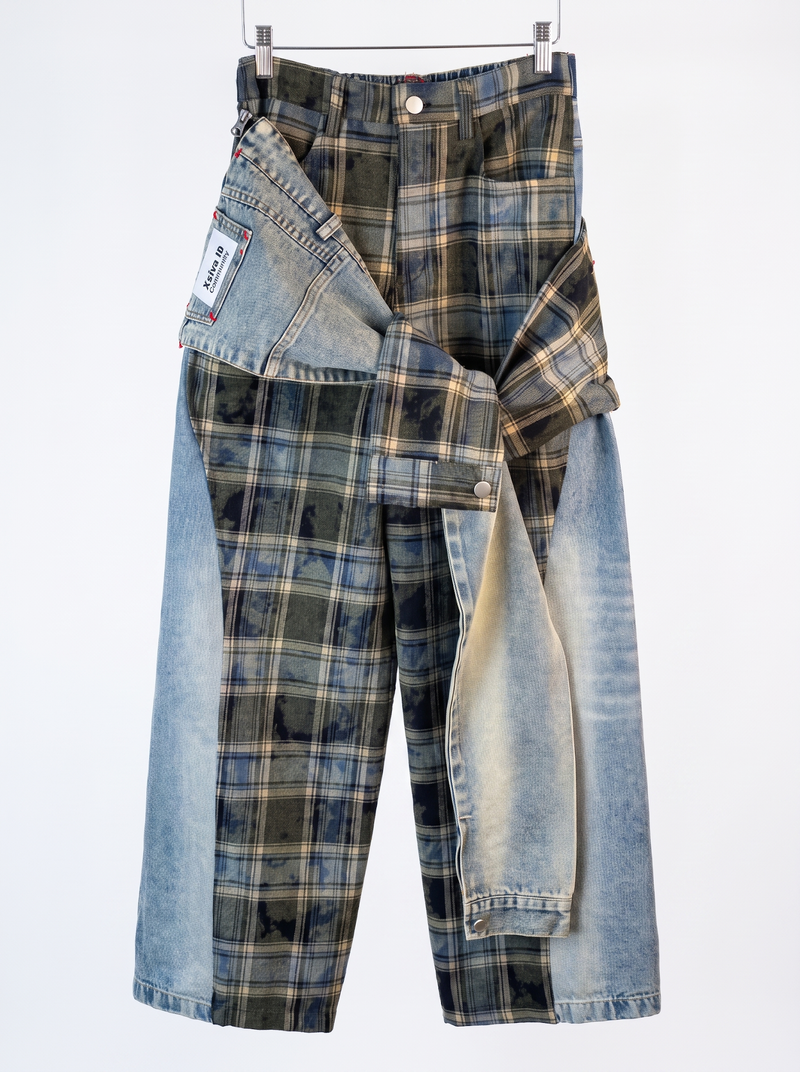 Patchwork Denim & Plaid Wrap Jeans