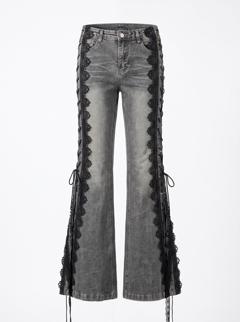 Lace-Up Flared Jeans