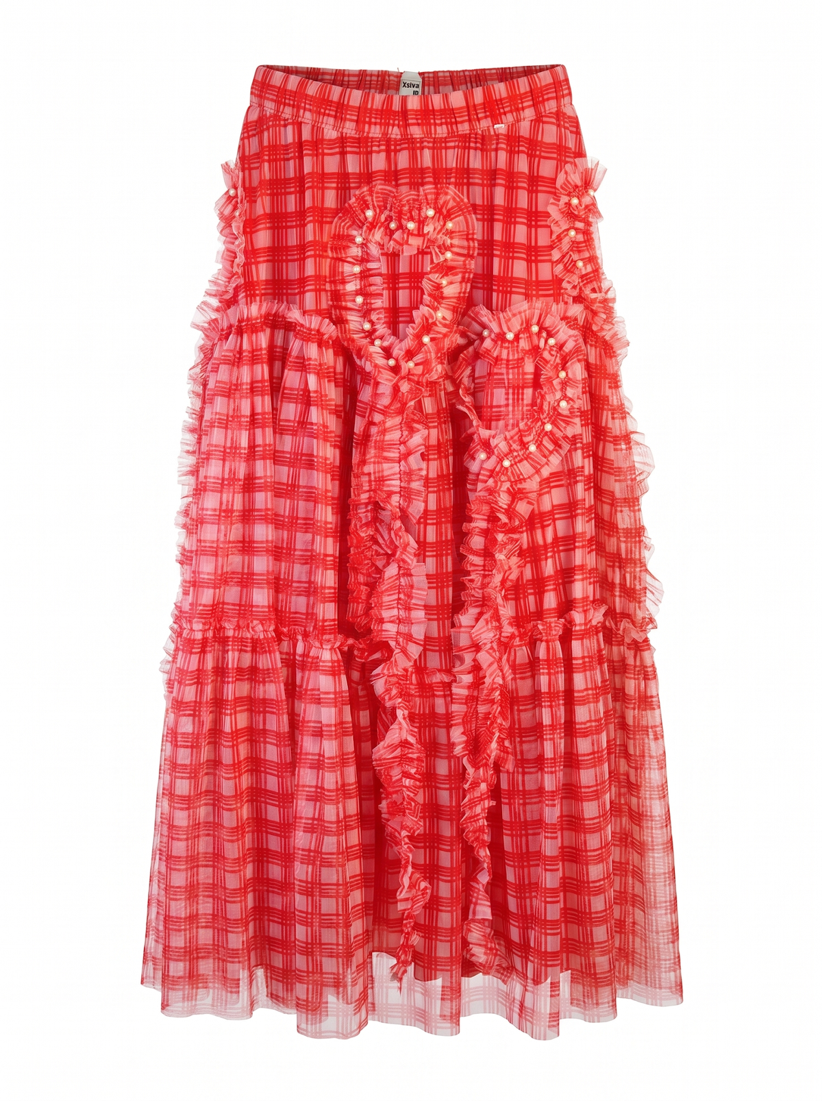 Ruffle Heart Tulle Midi Skirt