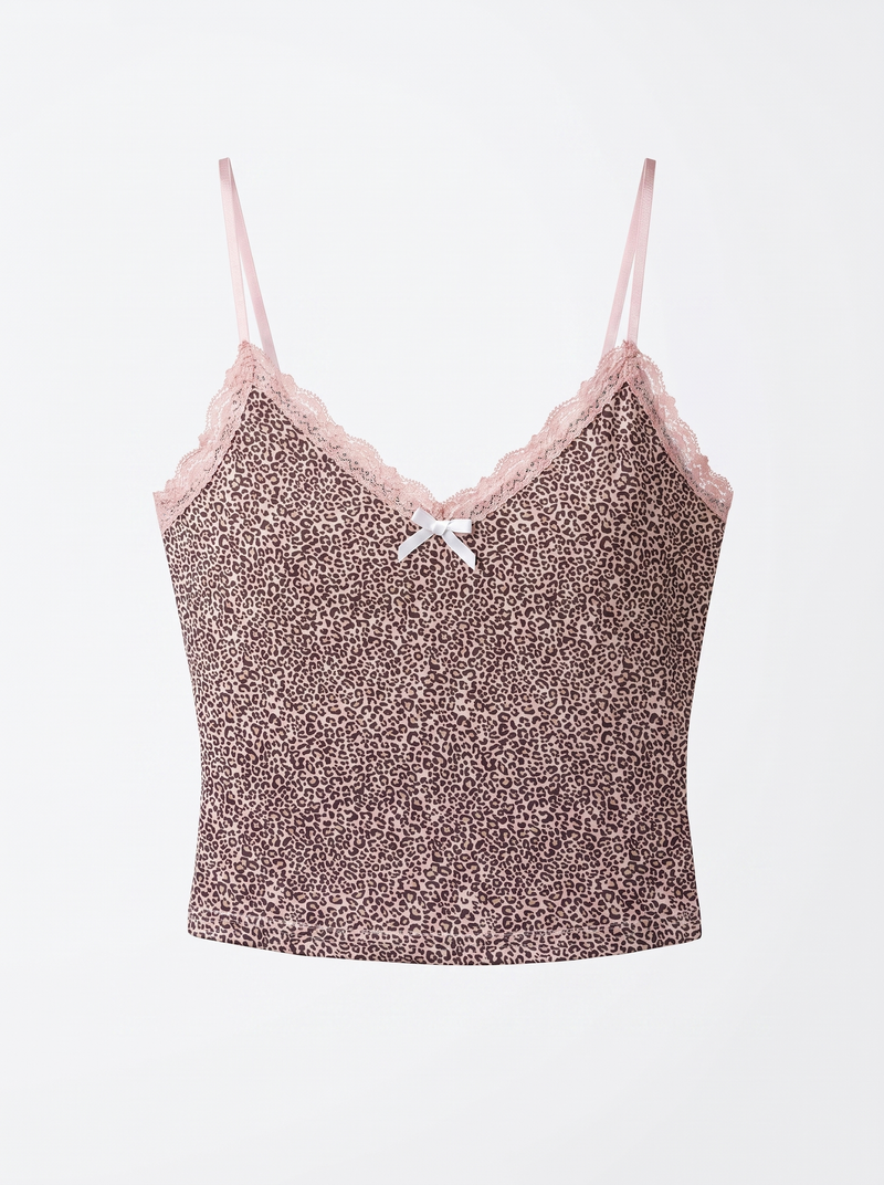 Leopard Print Lace Trim Cami Top