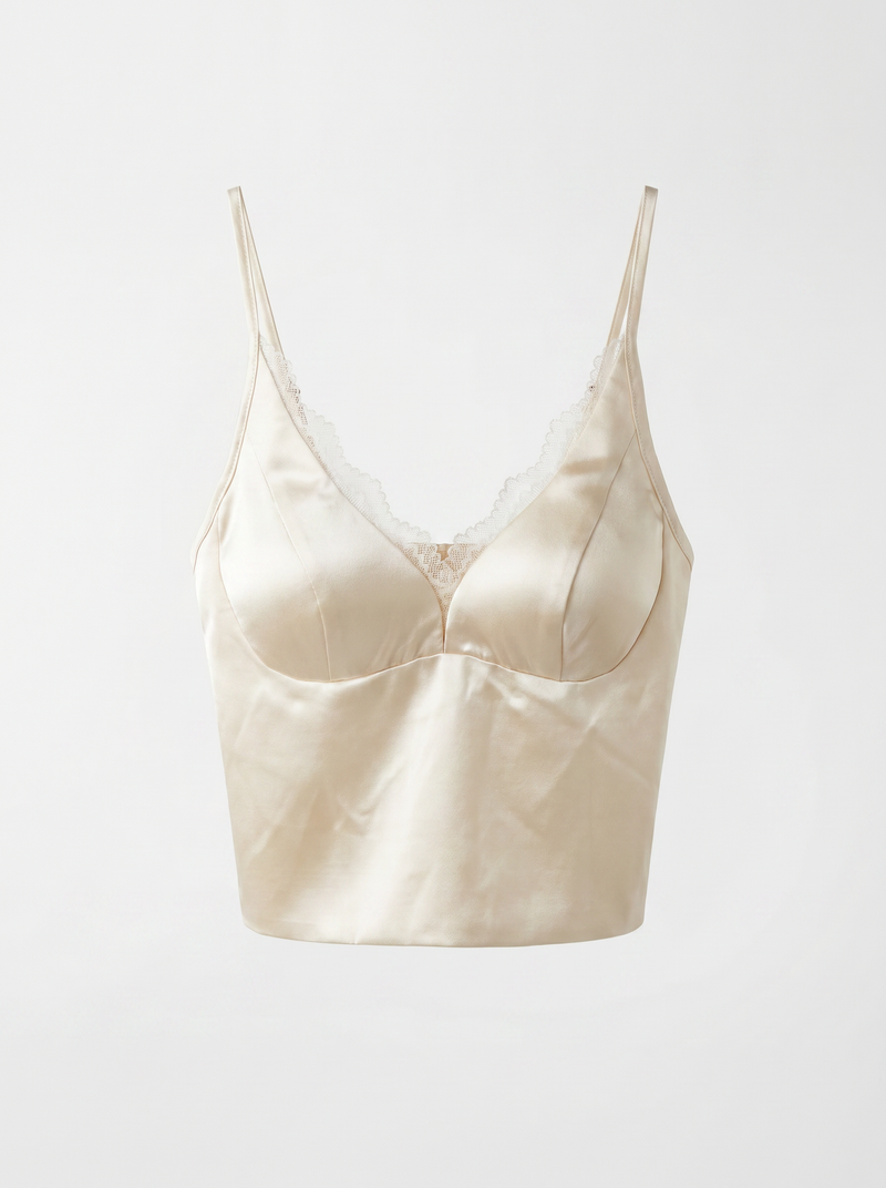 Lace-Trim Satin Corset Cami