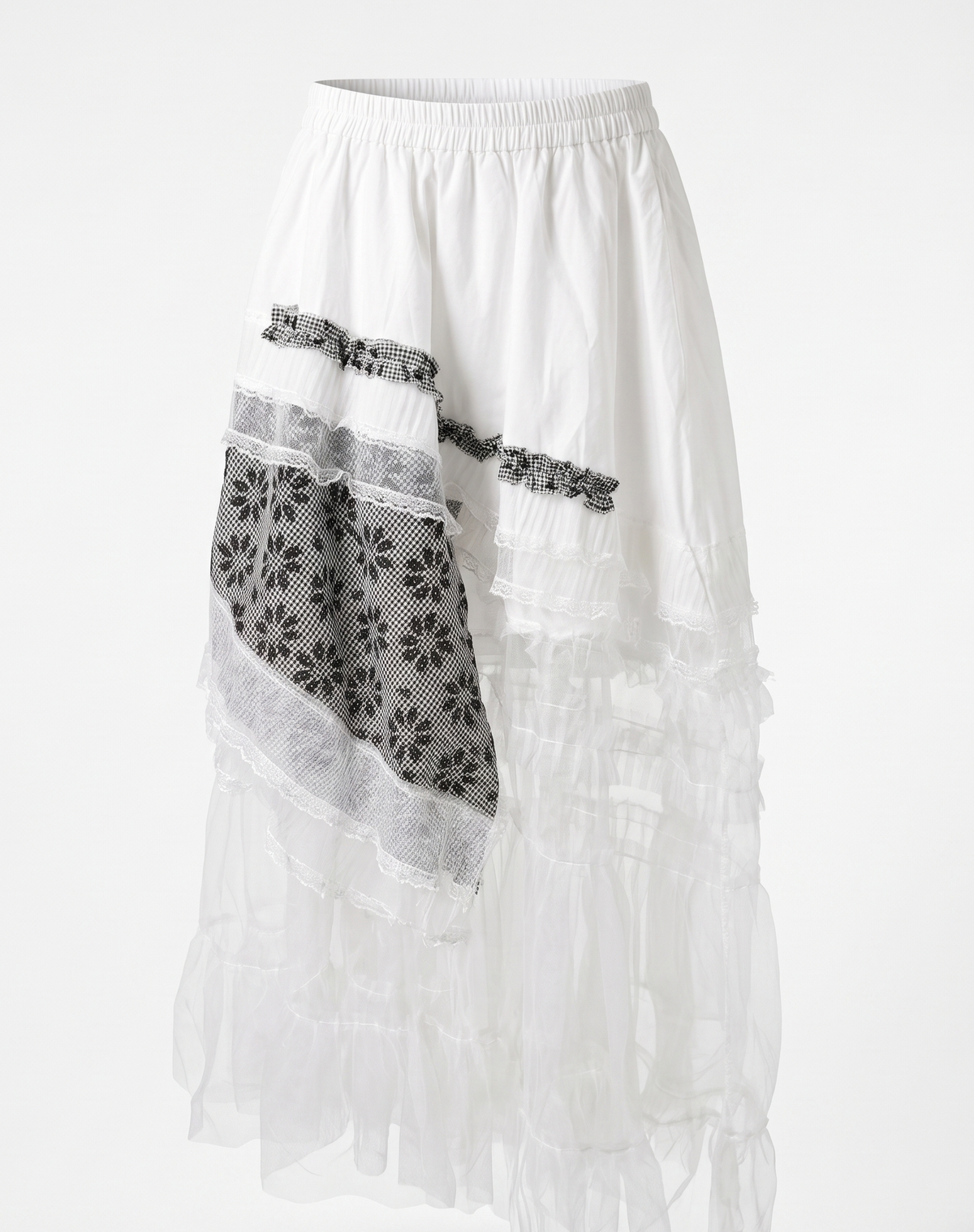 Gingham Patch Tulle Tiered Skirt