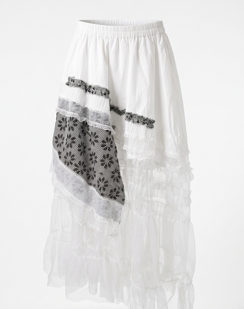 Gingham Patch Tulle Tiered Skirt
