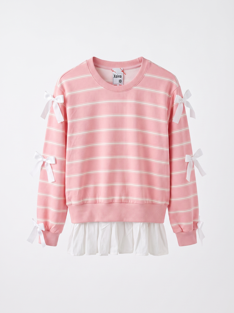 Bow-Sleeve Striped Sweatshirt