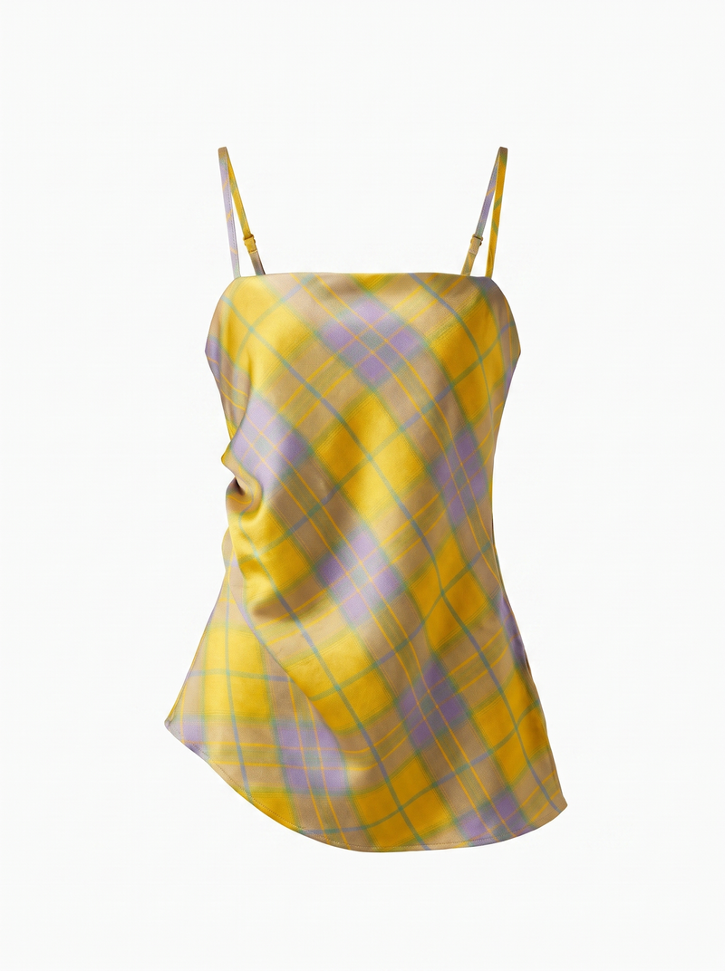 Bias-Cut Plaid Satin Cami