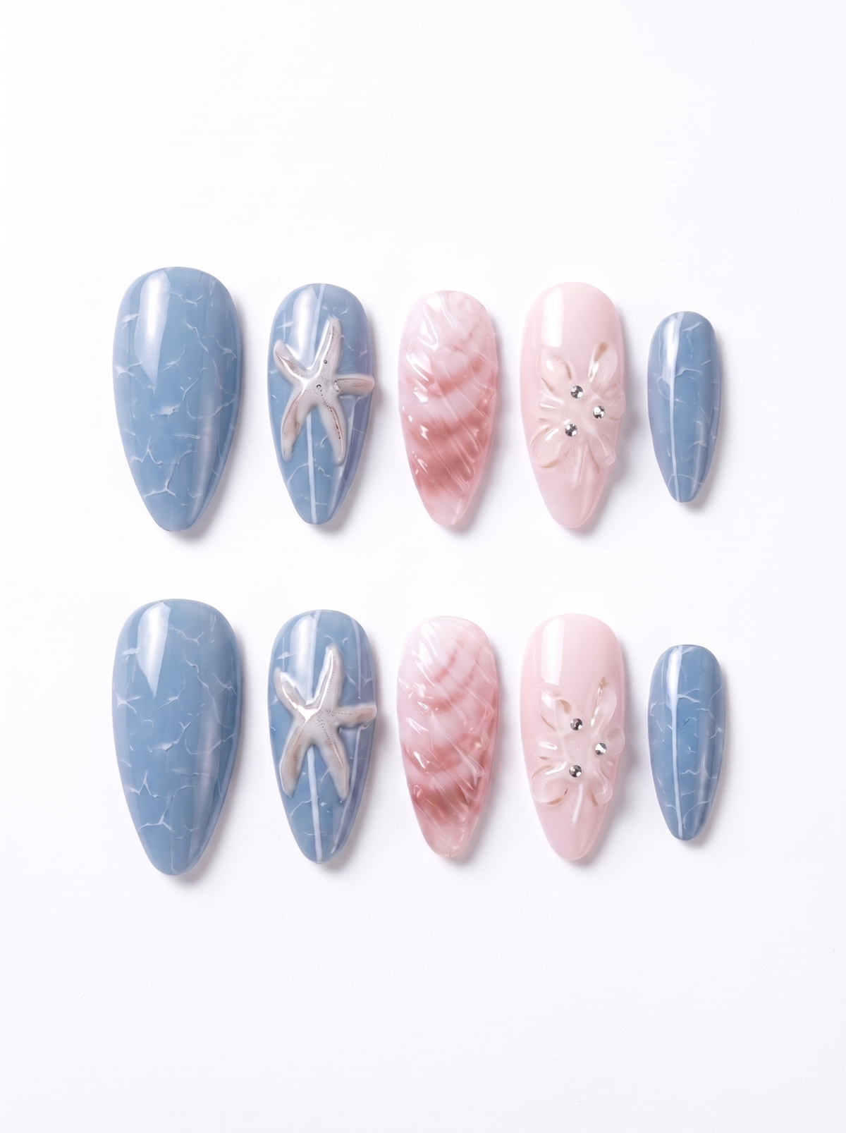 Ocean Starfish & Shell Almond Nails