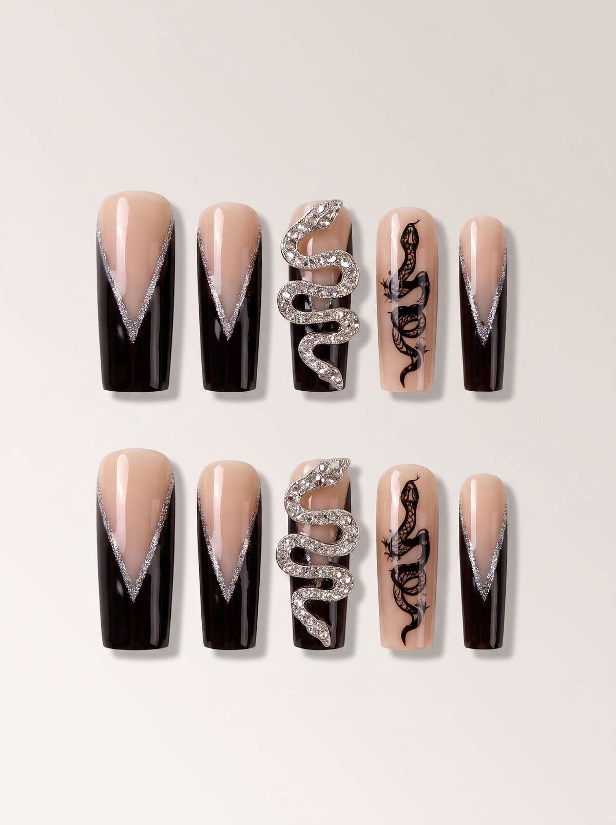 Rhinestone Snake Coffin Nails