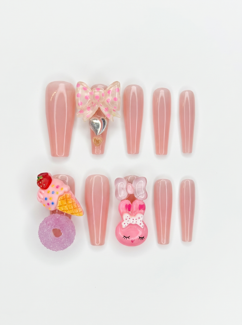 Kawaii Sweets & Bunny Coffin Nails