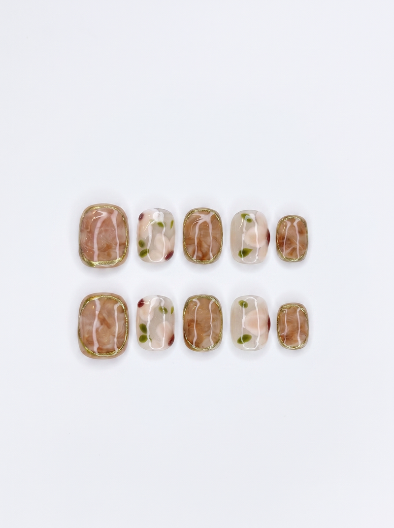 Marble & Floral Press-On Nails