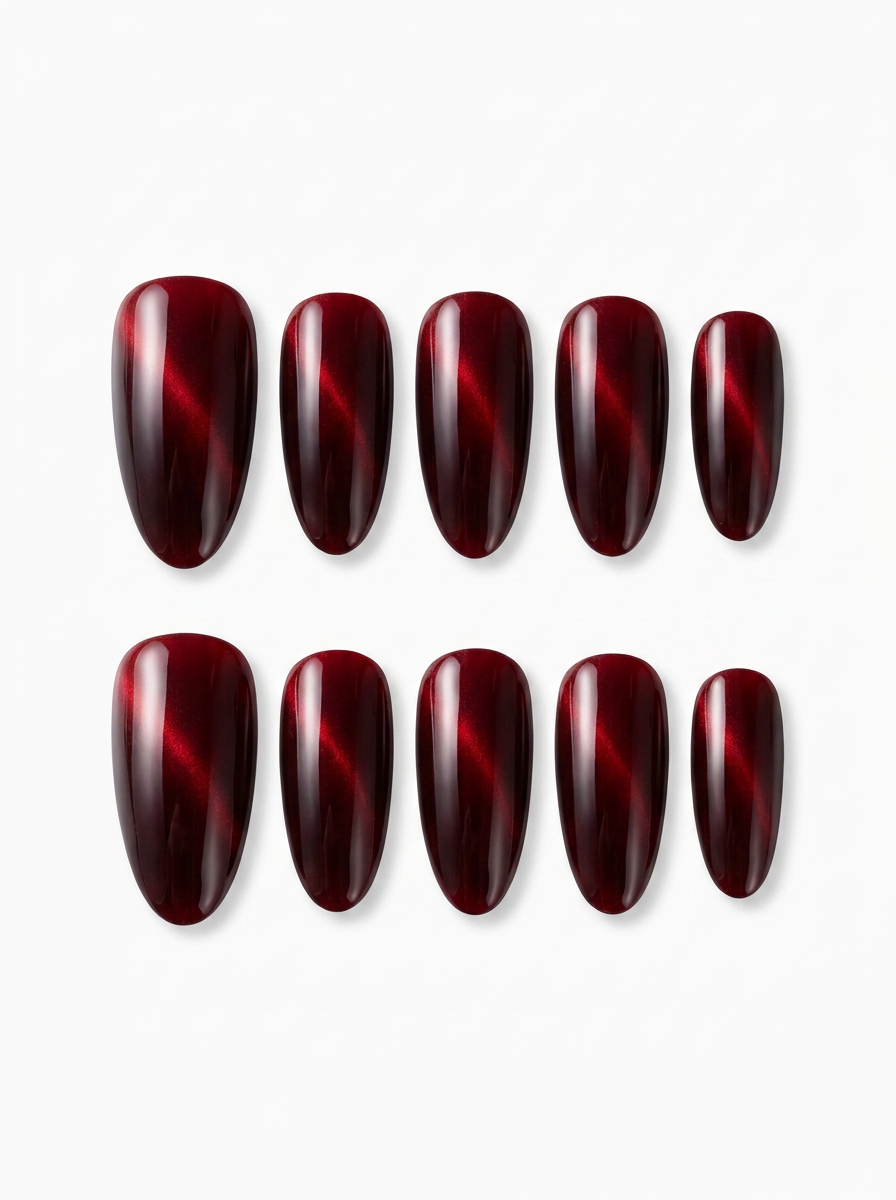 Ruby Cat-Eye Almond Press-Ons