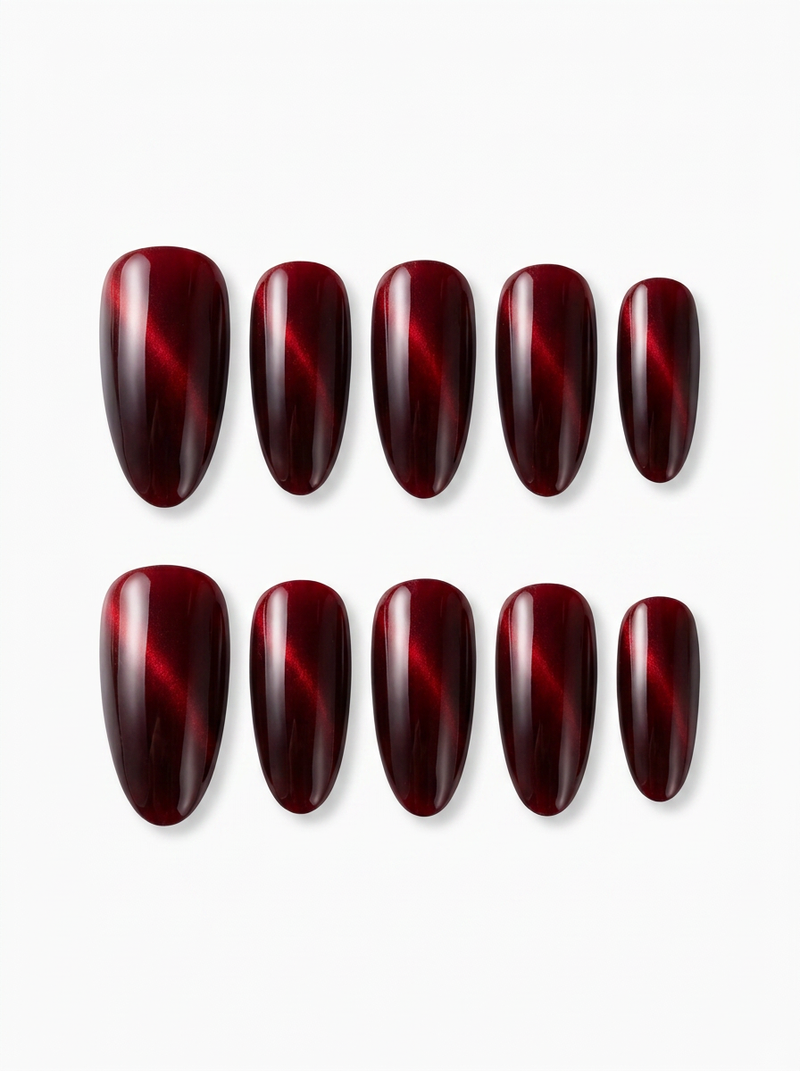 Ruby Cat-Eye Almond Press-Ons