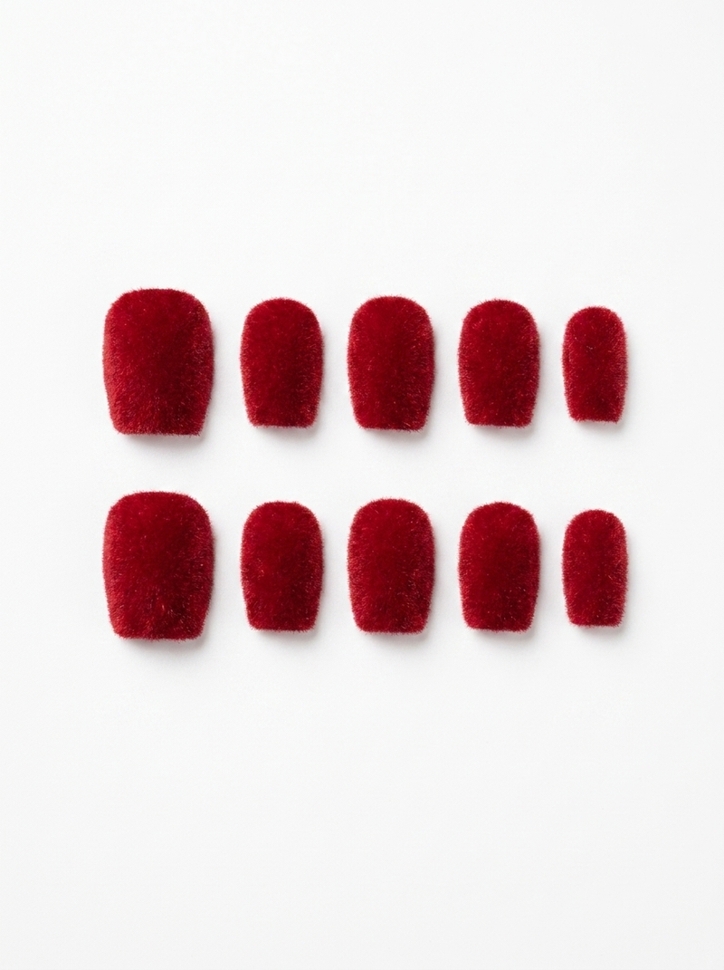 Scarlet Velvet Flocked Press-Ons